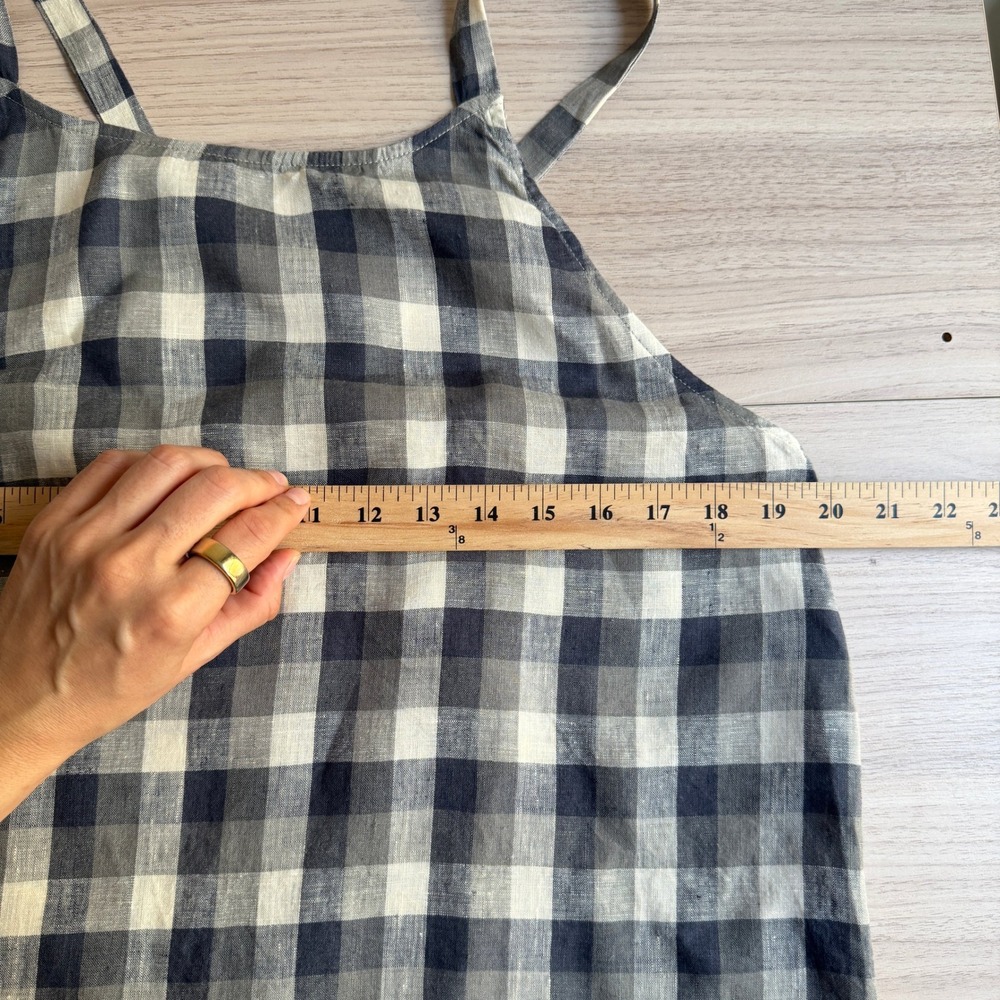 Opia Gingham Linen Dress Grey White Large Relaxed Coastal Cottagecore - Picture 6 of 8